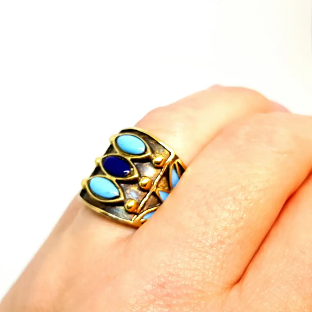 Anillo art nouveau de plata y esmalte estilo Art Noveau. Ajustable. Alaen dione