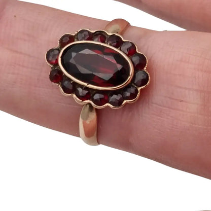 Anillo de granate rojo oro anillo 8k vintage compromiso