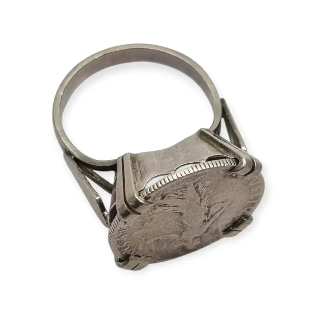 Anillo antiguo de moneda 50 céntimos francesa en plata montura artesanal,