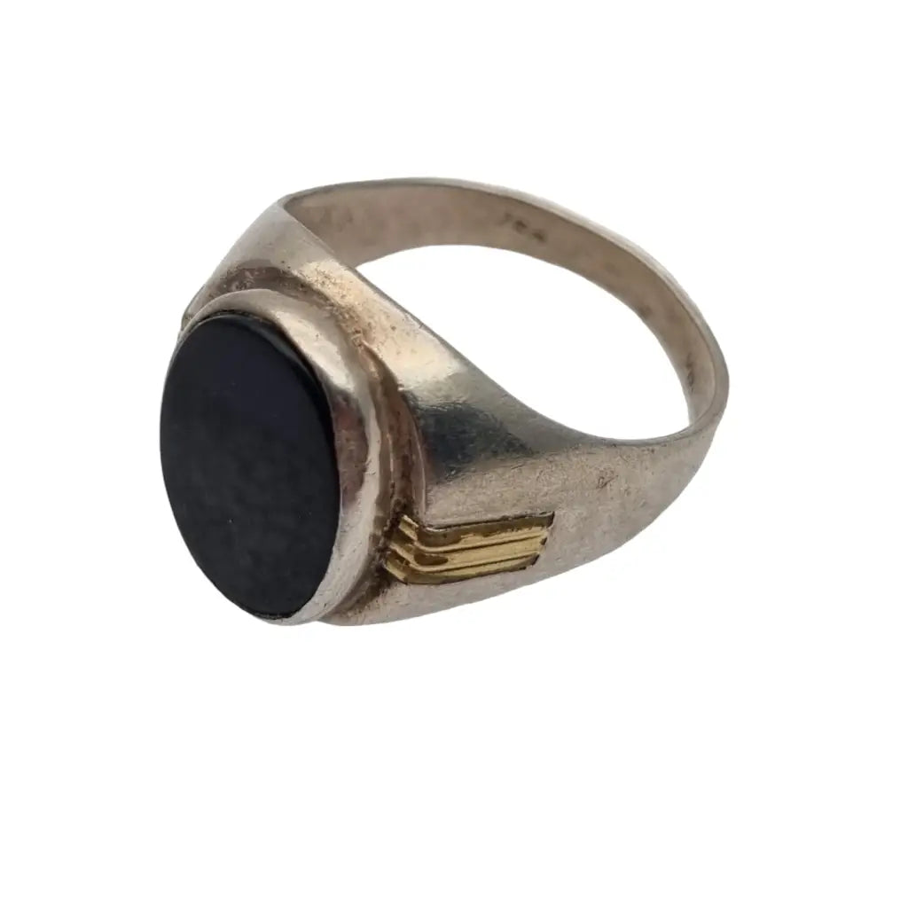 Anillo antiguo de ónix negro en plata 925 y oro 18k estilo sello para hombre.