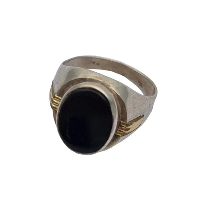 Anillo antiguo de ónix negro en plata 925 y oro 18k estilo sello para hombre.