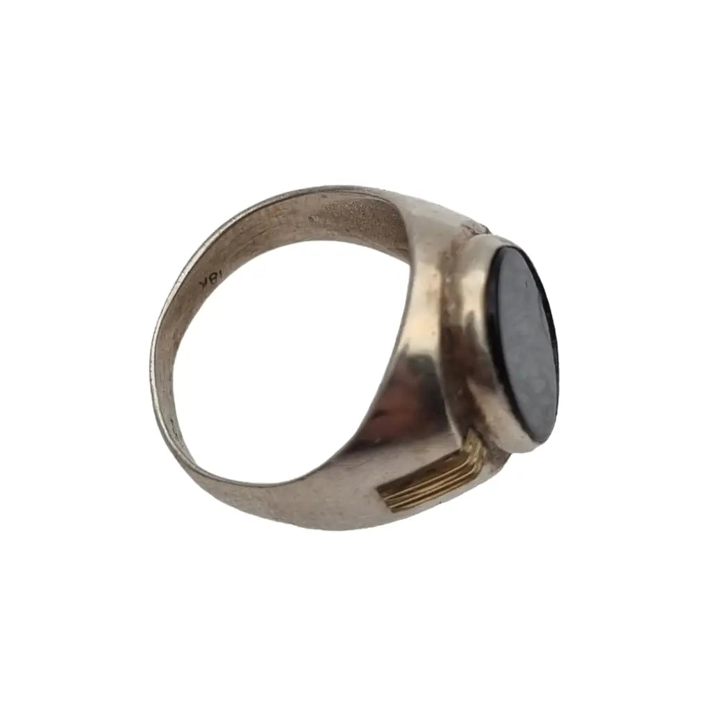 Anillo antiguo de ónix negro en plata 925 y oro 18k estilo sello para hombre.