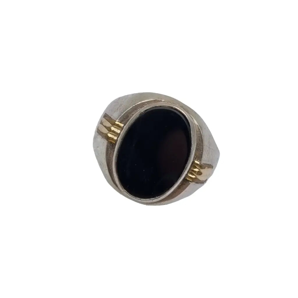 Anillo antiguo de ónix negro en plata 925 y oro 18k estilo sello para hombre.