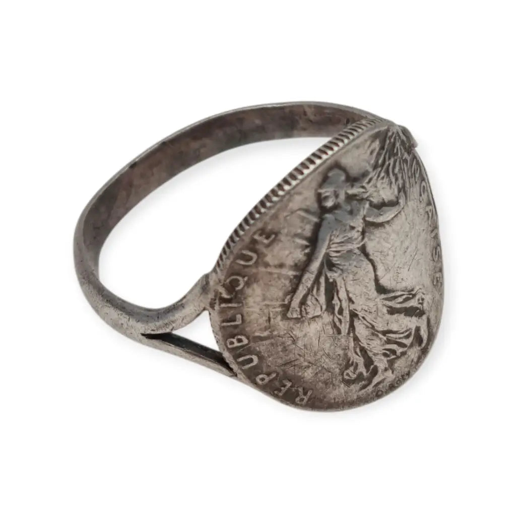 Anillo antiguo de plata francesa 50 céntimos 1917. Joyería numismática