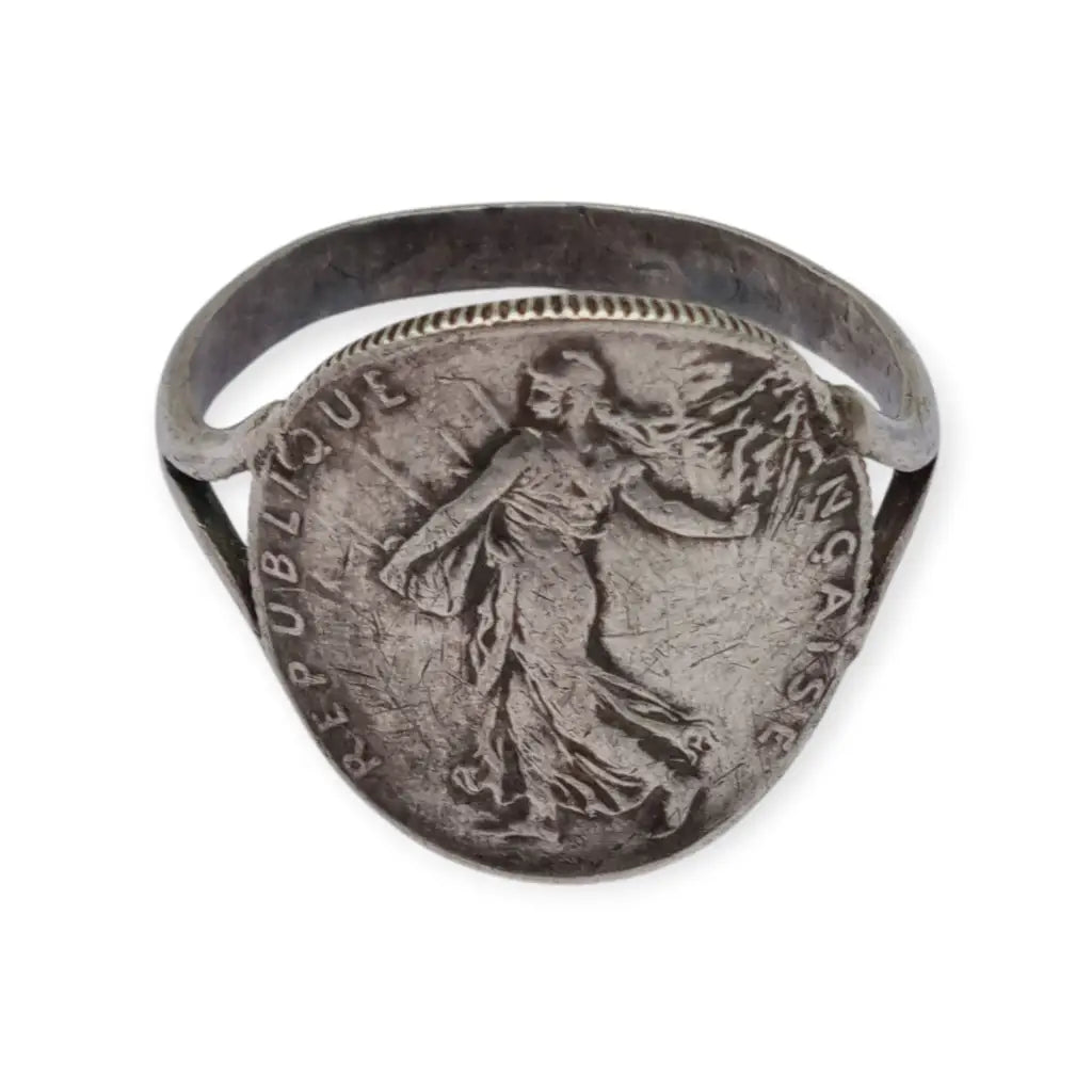 Anillo antiguo de plata francesa 50 céntimos 1917. Joyería numismática