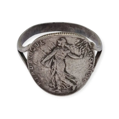 Anillo antiguo de plata francesa 50 céntimos 1917. Joyería numismática