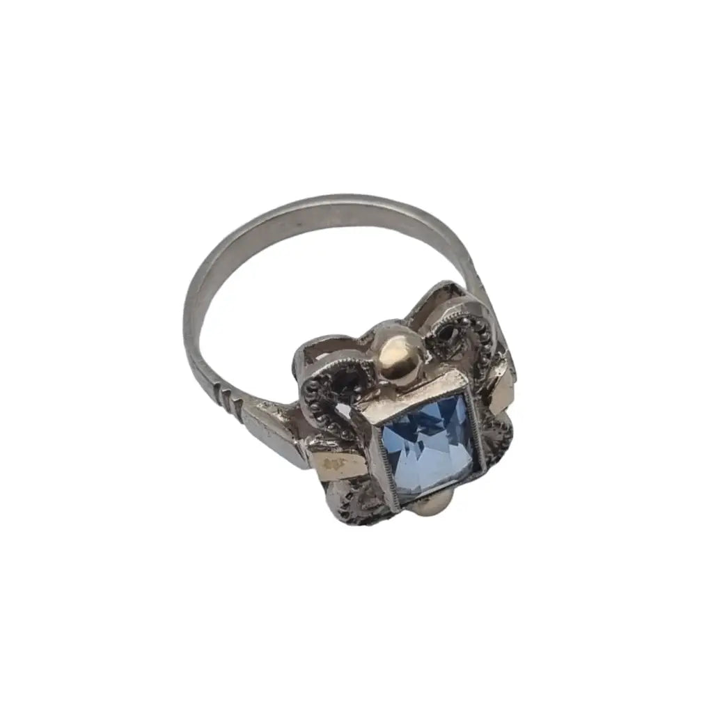 Anillo art deco de plata para mujer con símil azul aguamarina Circa 1940