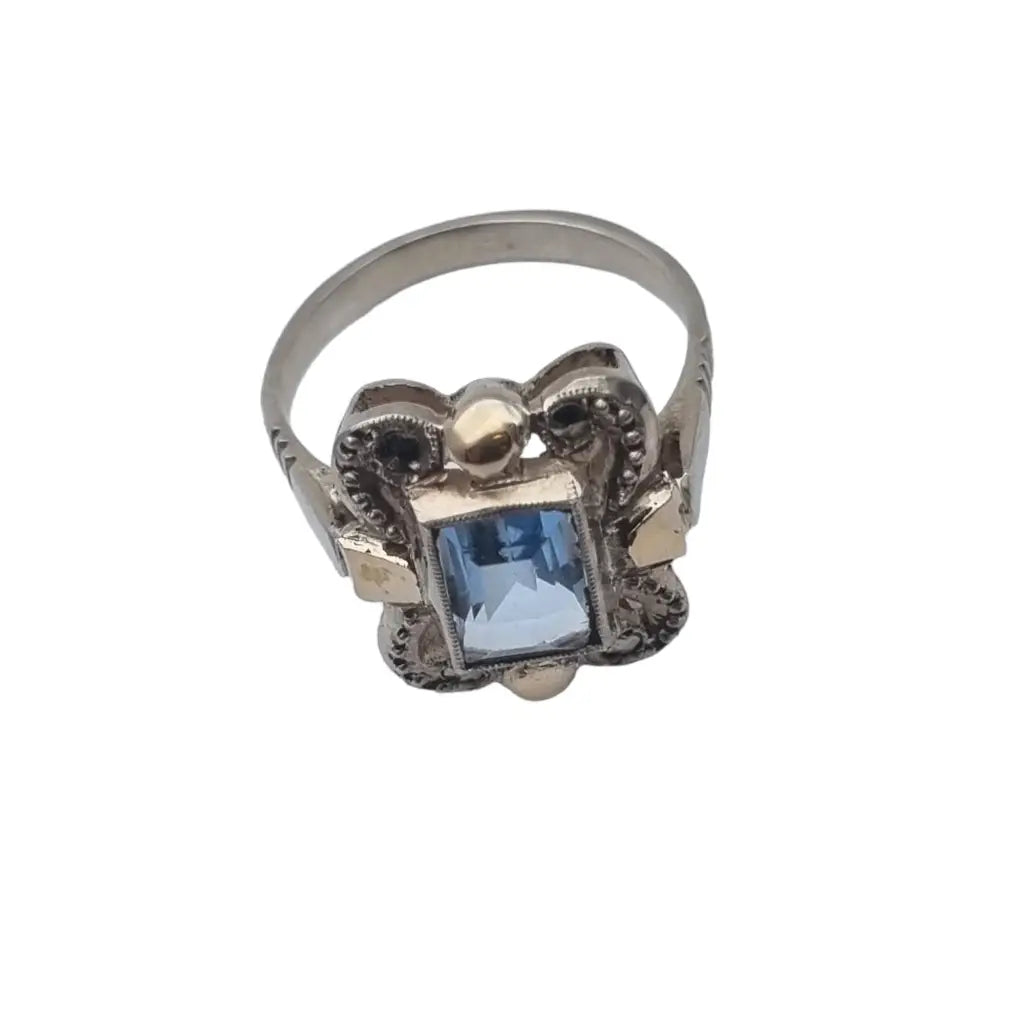 Anillo art deco de plata para mujer con símil azul aguamarina Circa 1940