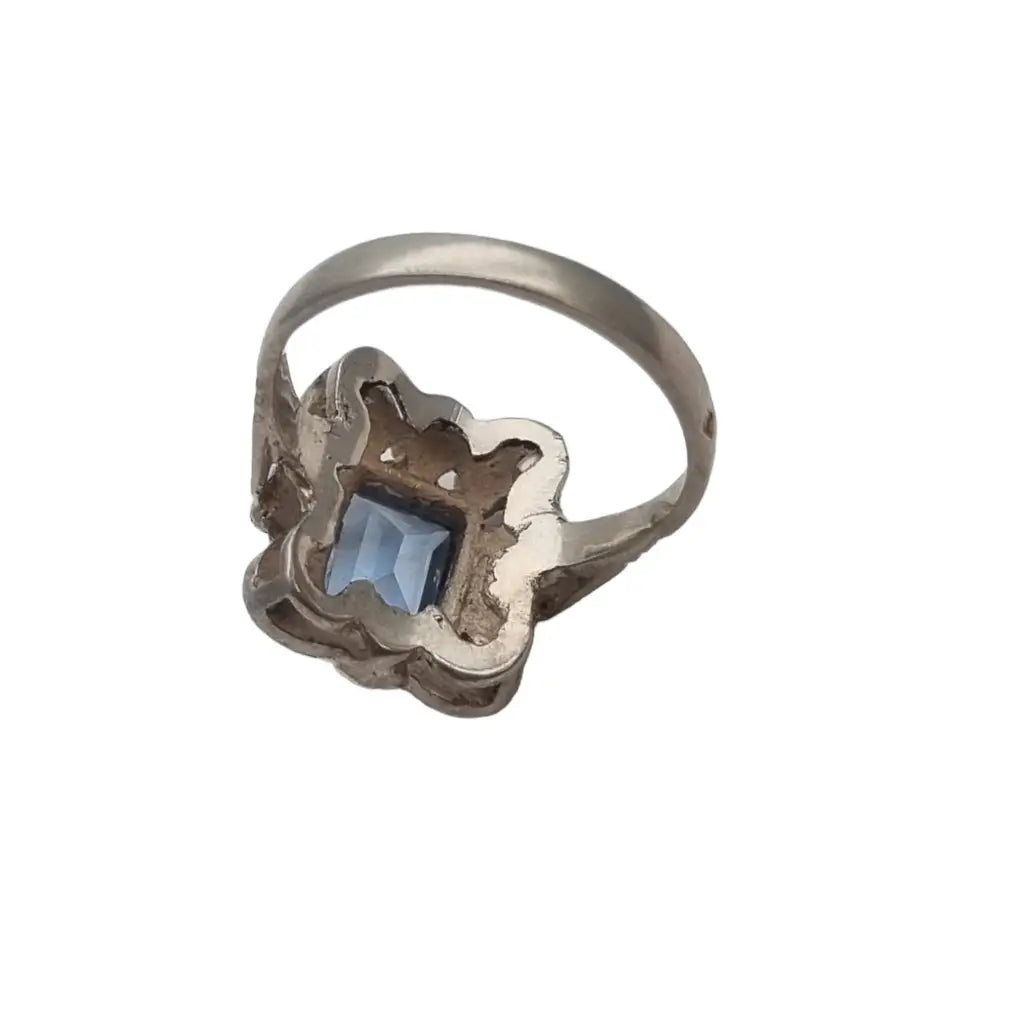 Anillo art deco de plata para mujer con símil azul aguamarina Circa 1940