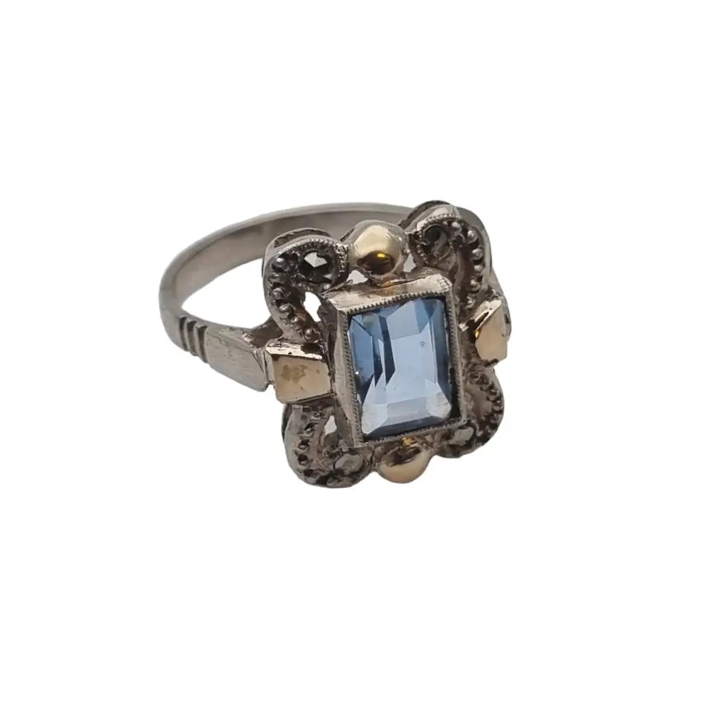 Anillo art deco de plata para mujer con símil azul aguamarina Circa 1940