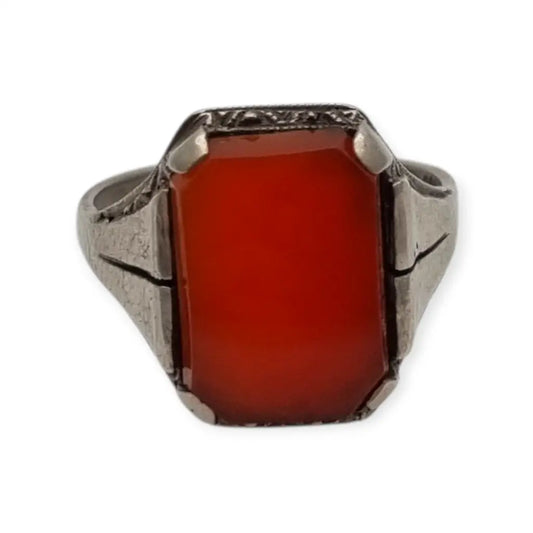 Anillo Art Déco de plata 835 y cornalina rectangular circa 1930-1940 regalos