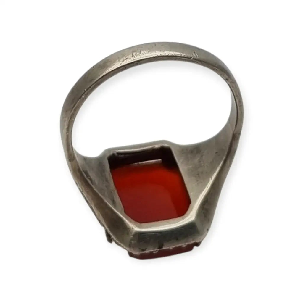 Anillo art déco de plata 835 y cornalina rectangular circa 1930-1940 regalos