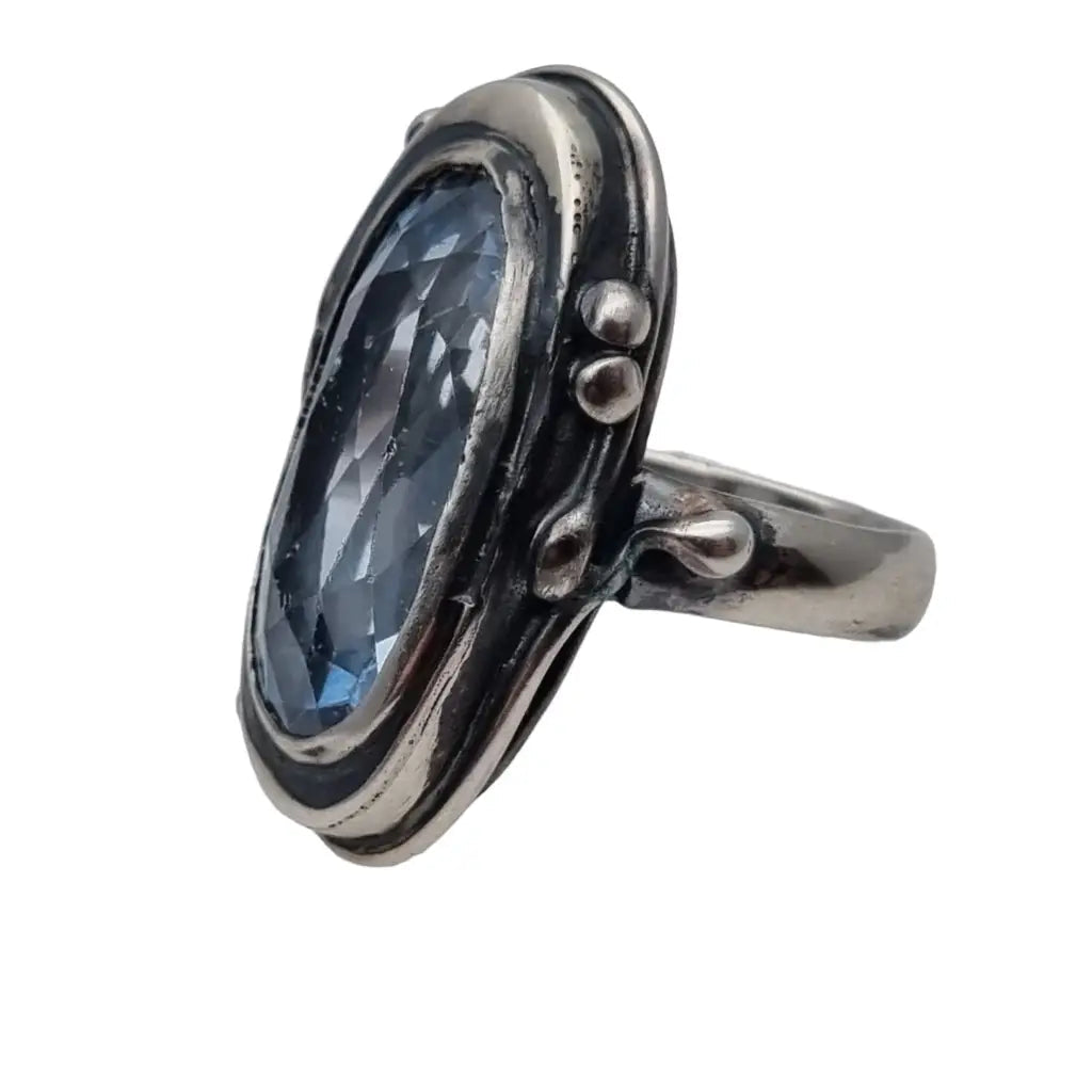 Anillo Art Nouveau de plata con piedra azul grande accesorios llamativos