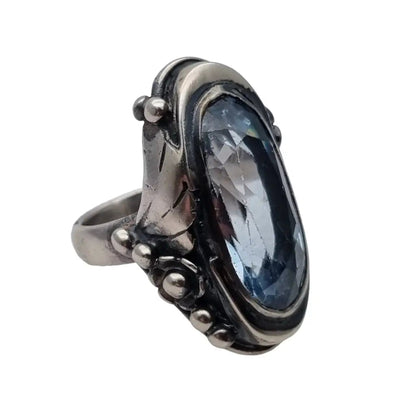 Anillo Art Nouveau de plata con piedra azul grande accesorios llamativos