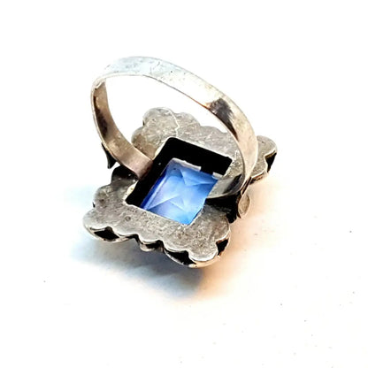 Anillo azul Art Deco de plata y oro joyería antigua 1940 con símil