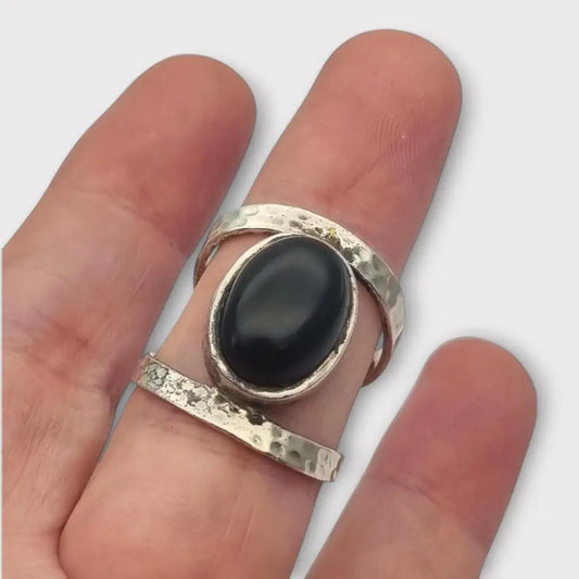 Anillo Boho Retro Chic hecho a mano en plata 925 con ónix negro regalos