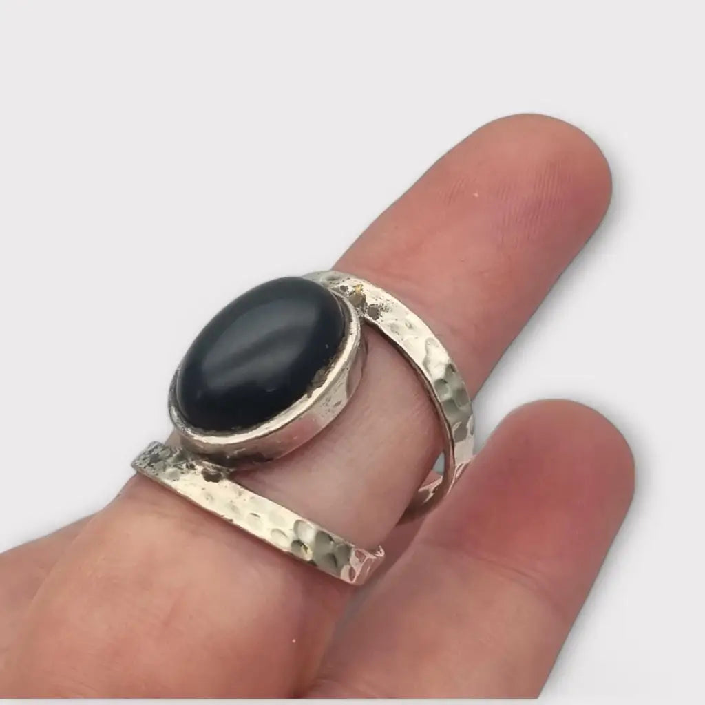 Anillo Boho Retro Chic hecho a mano en plata 925 con ónix negro regalos