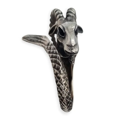 Anillo cabeza cabra y cola pez en plata 916 Capricornio estilo tribal zodiacal