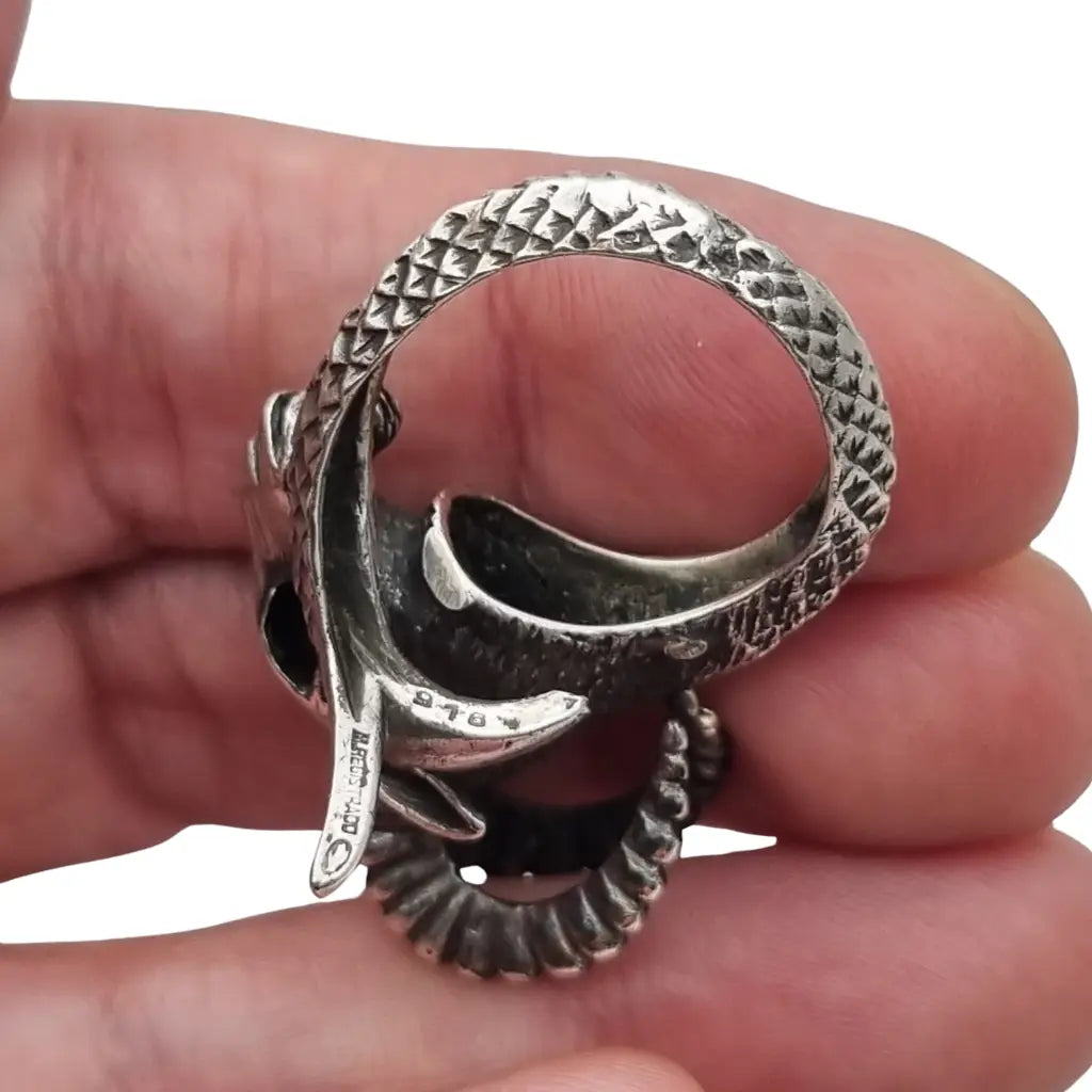 Anillo cabeza cabra y cola pez en plata 916 Capricornio estilo tribal zodiacal