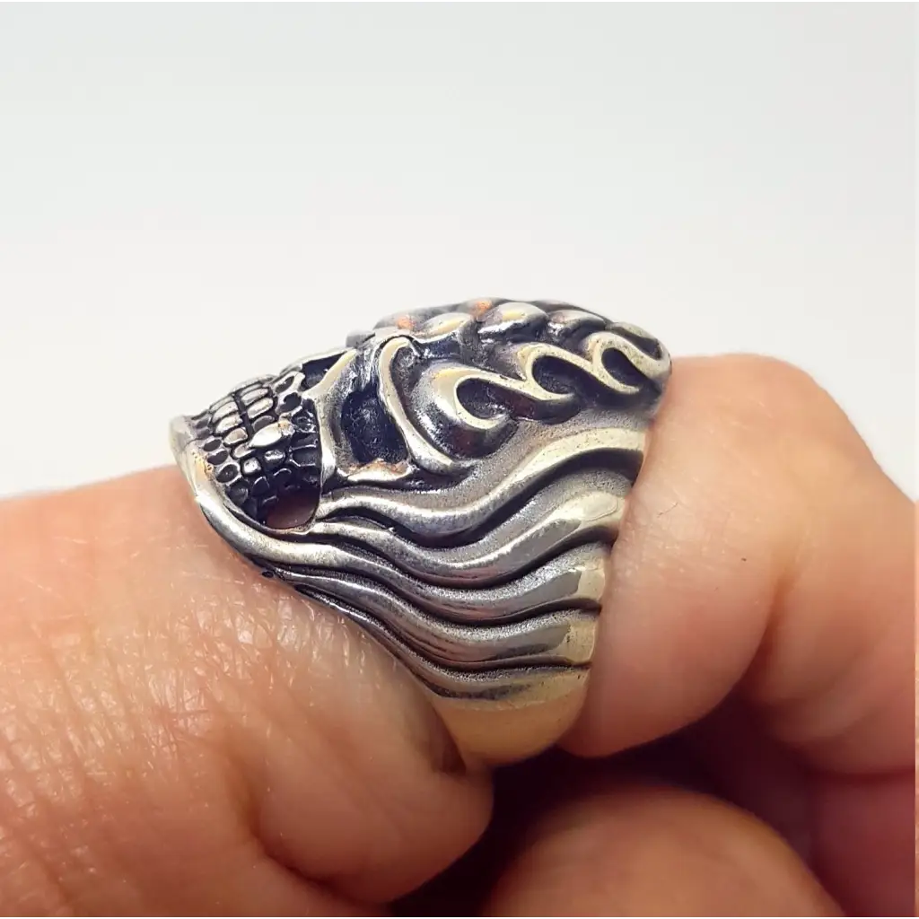 Anillo de calavera plata ley para hombre estilo Rock Heavy Motor talla 10