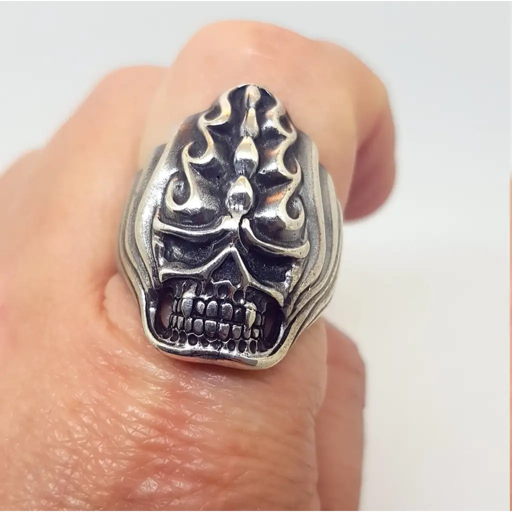 Anillo de calavera plata ley para hombre estilo Rock Heavy Motor talla 10