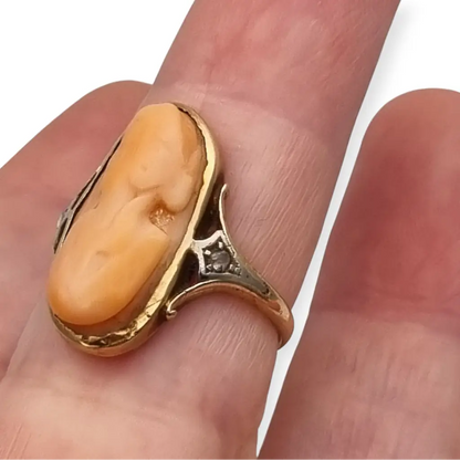 Anillo camafeo de diamantes coral en oro 14k con caja para mujer joyería