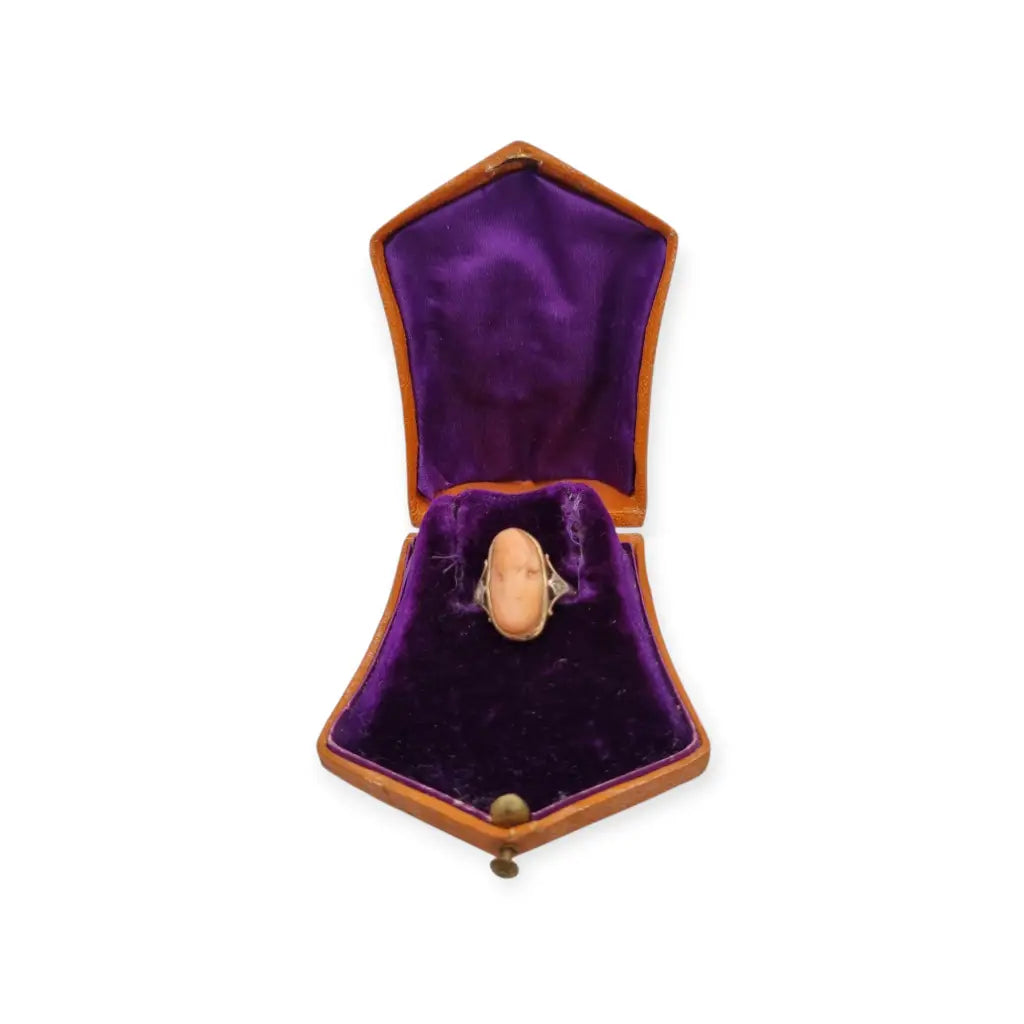 Anillo camafeo de diamantes coral en oro 14k con caja para mujer joyería