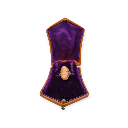 Anillo camafeo de diamantes coral en oro 14k con caja para mujer joyería