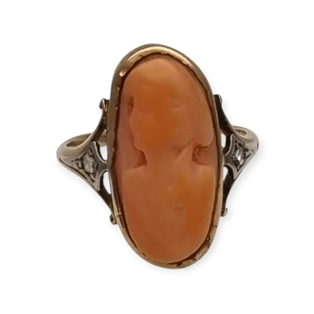 Anillo camafeo de diamantes coral en oro 14k con caja para mujer joyería