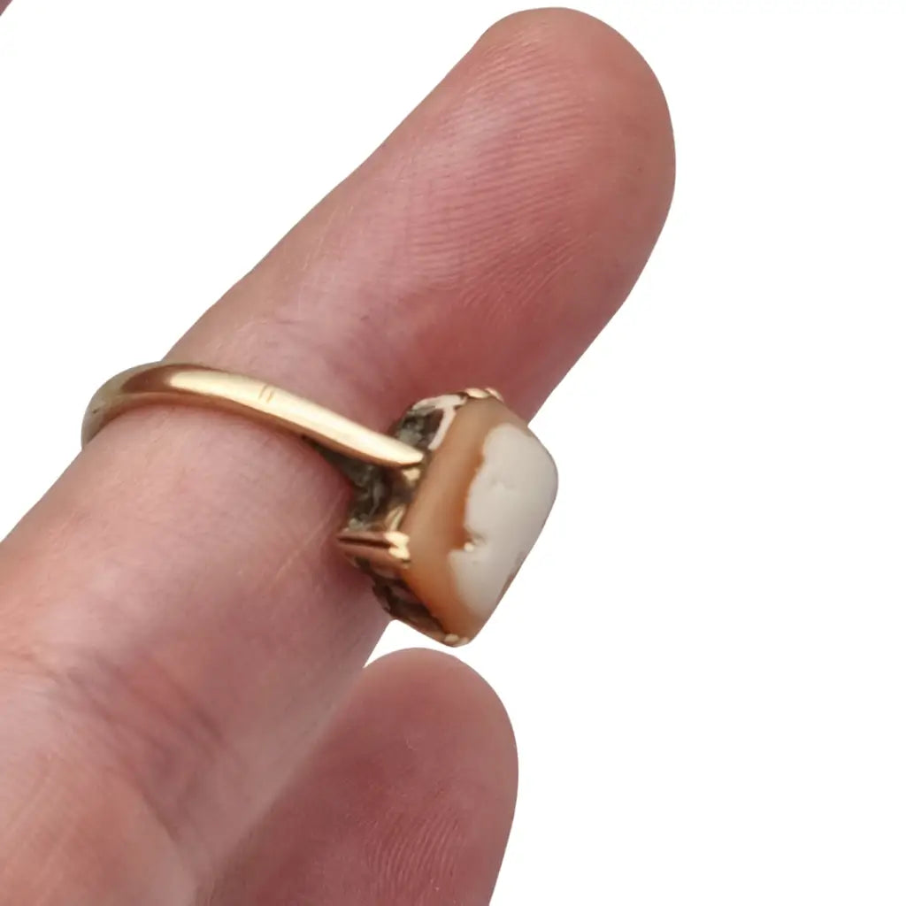 Anillo camafeo rectangular en oro 9k inglés • Birmingham • Joyería vintage