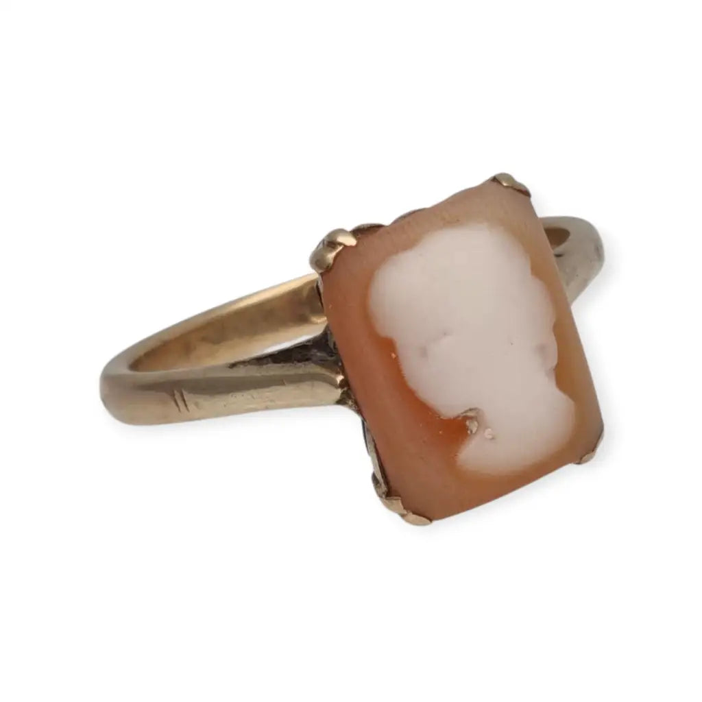 Anillo camafeo rectangular en oro 9k inglés • Birmingham • Joyería vintage