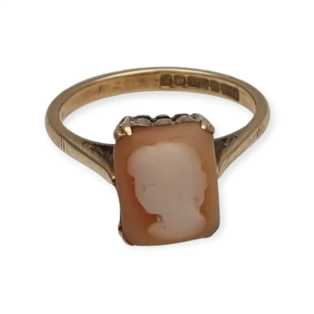 Anillo camafeo rectangular en oro 9k inglés • Birmingham • Joyería vintage