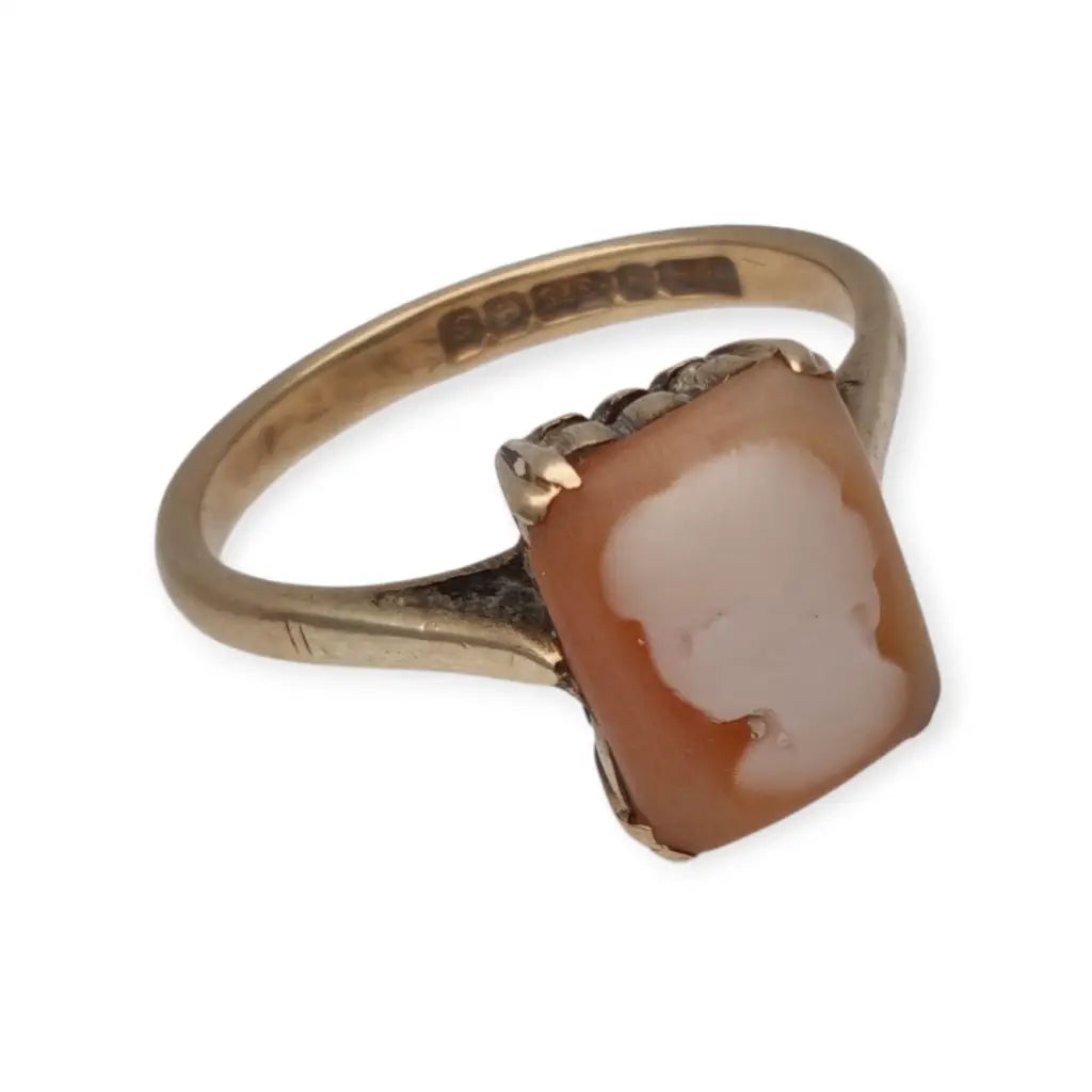 Anillo camafeo rectangular en oro 9k inglés • Birmingham • Joyería vintage