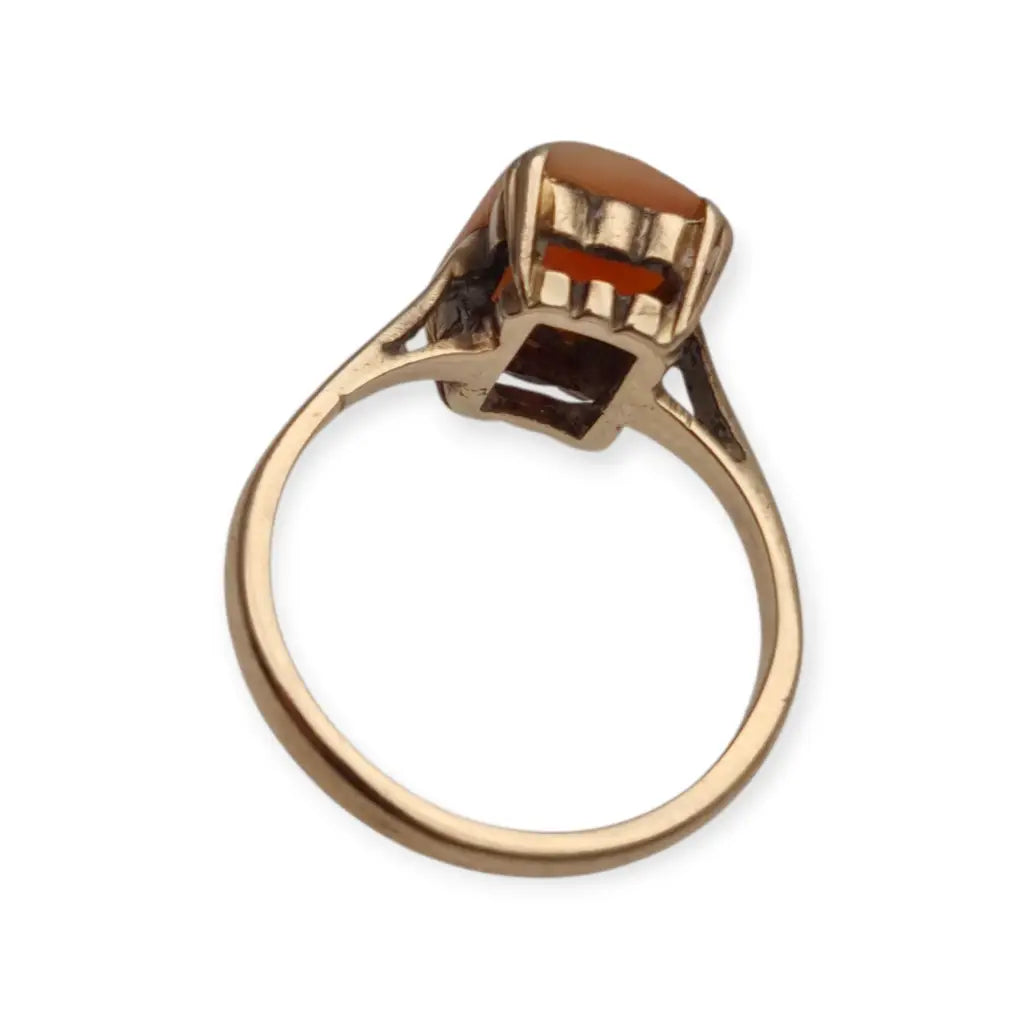 Anillo camafeo rectangular en oro 9k inglés • Birmingham • Joyería vintage