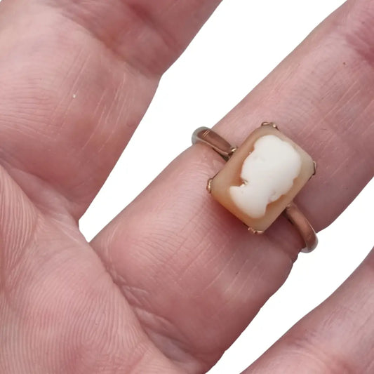 Anillo camafeo rectangular en oro 9k inglés • Birmingham • Joyería vintage