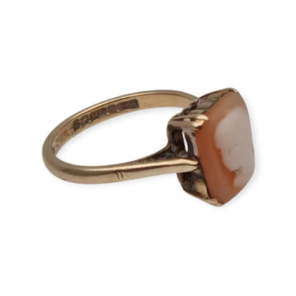 Anillo camafeo rectangular en oro 9k inglés • Birmingham • Joyería vintage