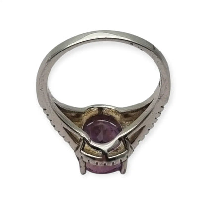 Anillo cóctel de plata 925 con amatista ovalada y halo circonitas diseño