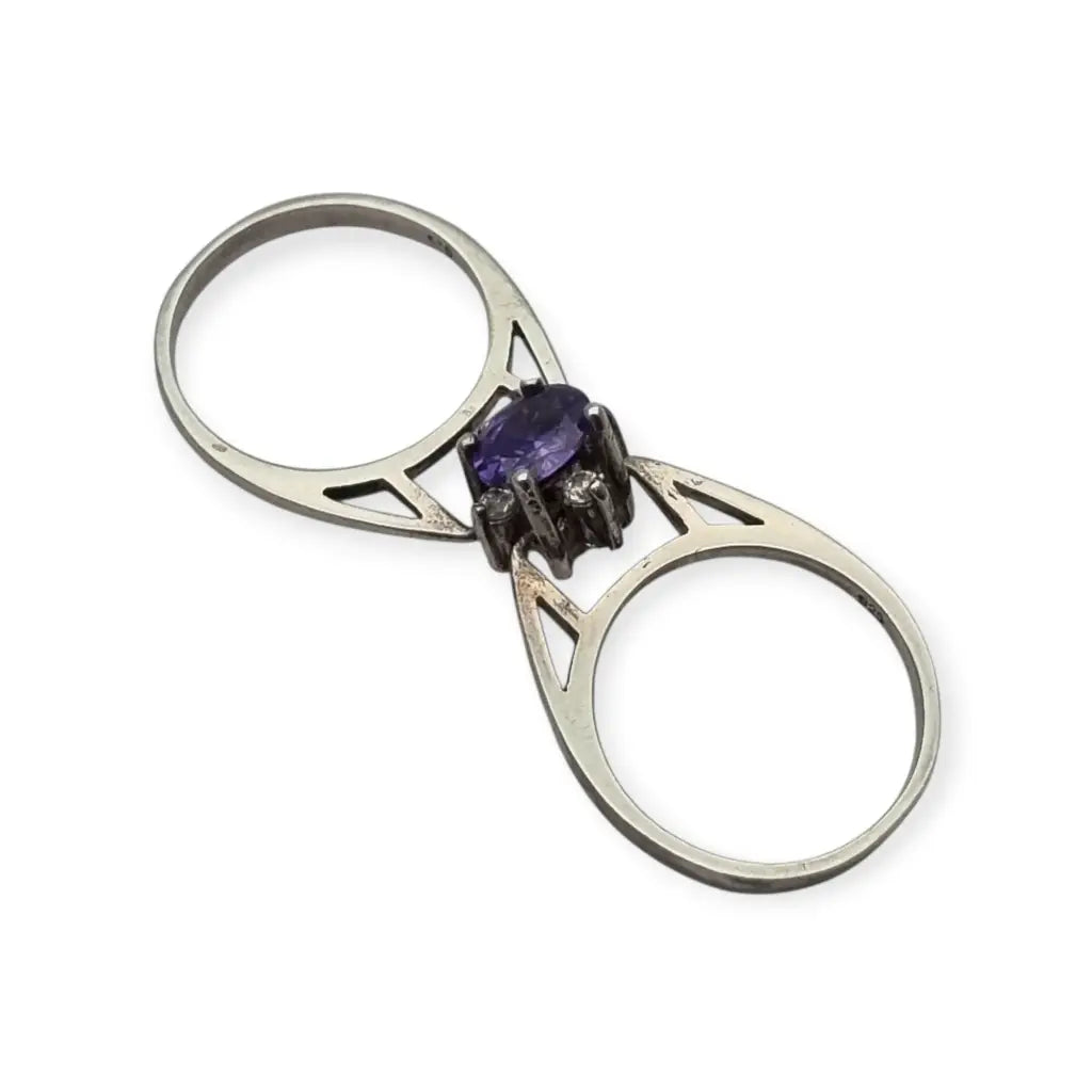 Anillo doble articulado en plata reversible con piedra lila o blanca regalos