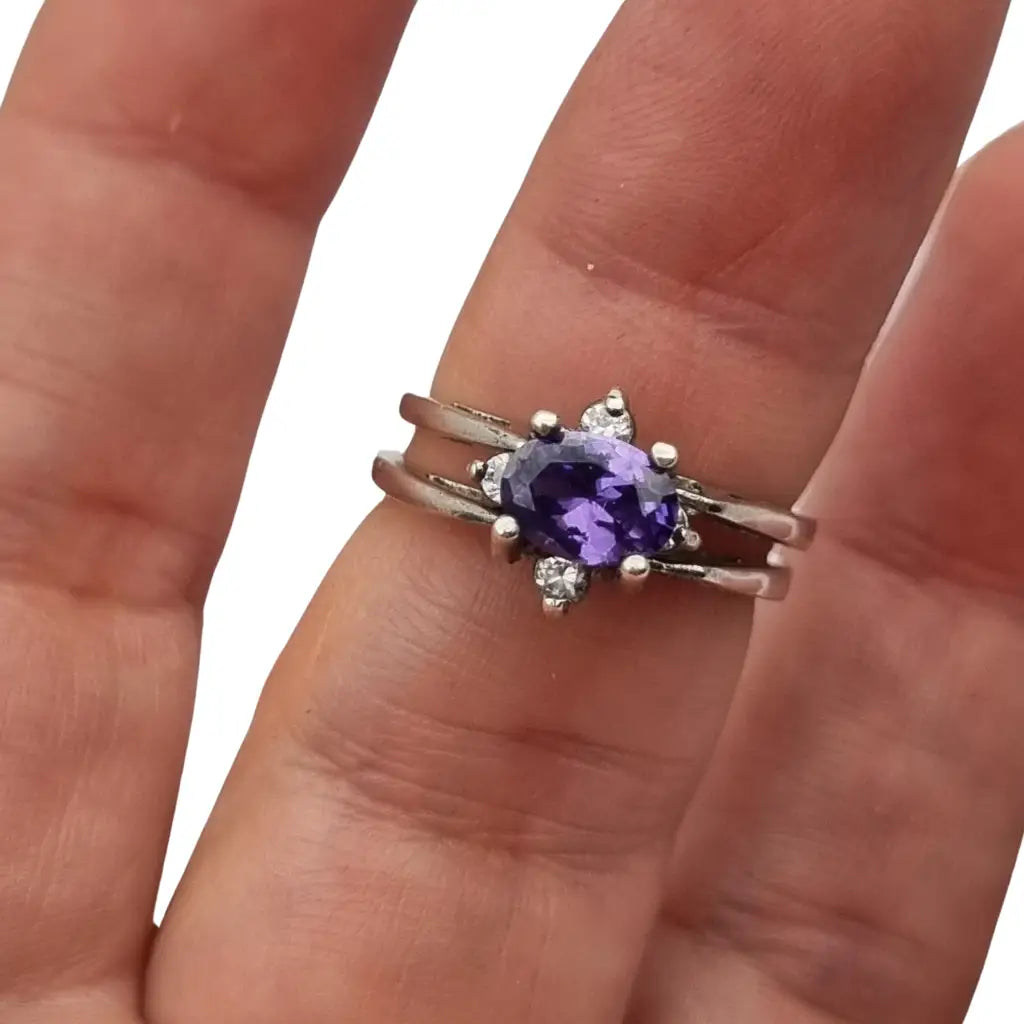 Anillo doble articulado en plata reversible con piedra lila o blanca regalos