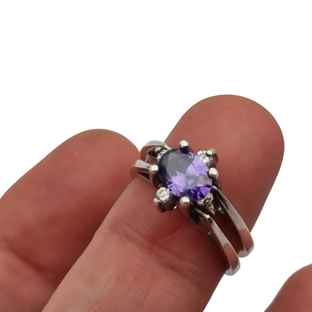 Anillo doble articulado en plata reversible con piedra lila o blanca regalos
