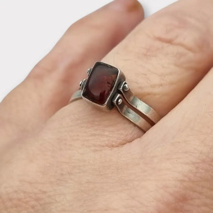 Anillo Doble de Plata 925 con Piedra Natural Diseño 2 en 1 Estilo Bohemio Chic