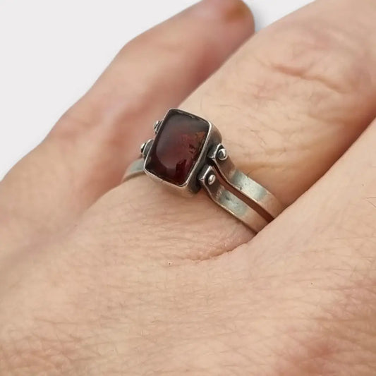 Anillo Doble de Plata 925 con Piedra Natural Diseño 2 en 1 Estilo Bohemio Chic