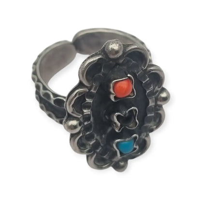 Anillo estilo Matilde Poulat en plata 925 Matl con turquesa coral y amatista –