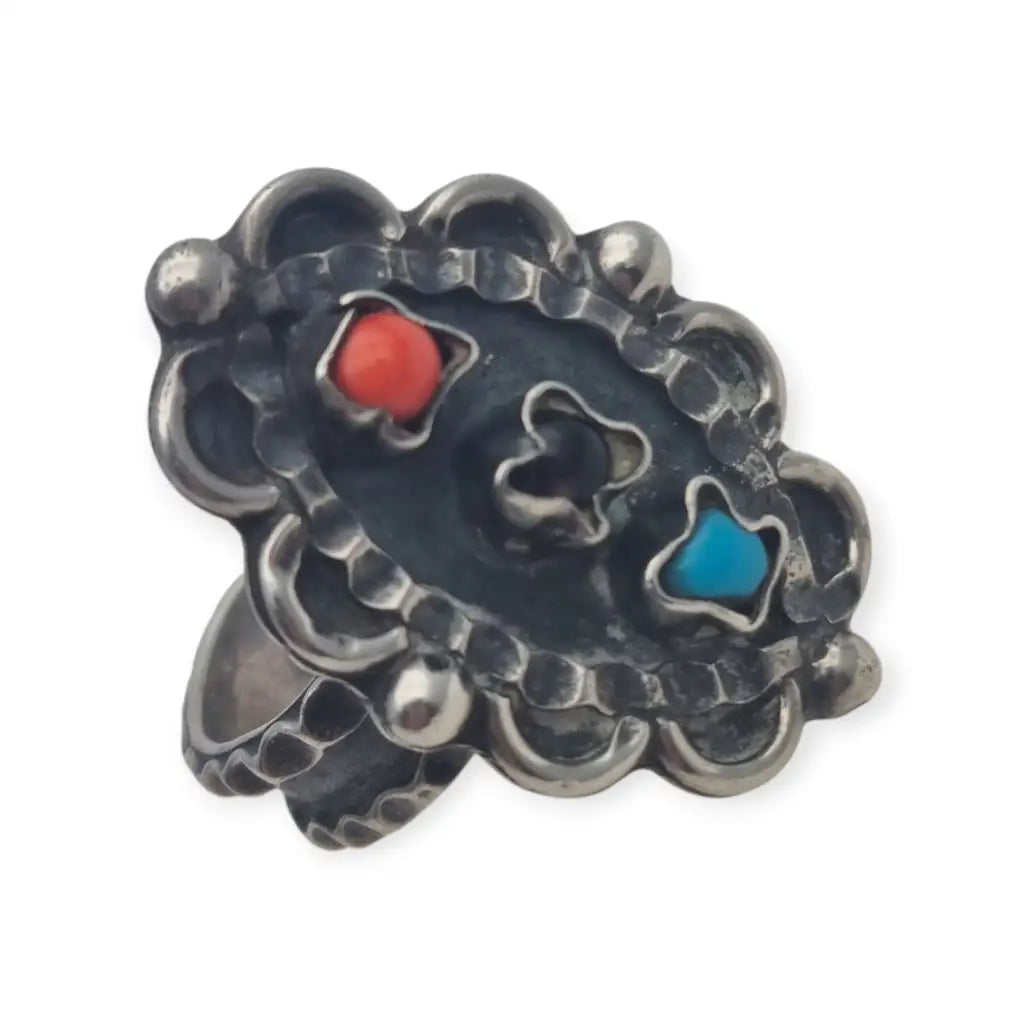Anillo estilo Matilde Poulat en plata 925 Matl con turquesa coral y amatista –