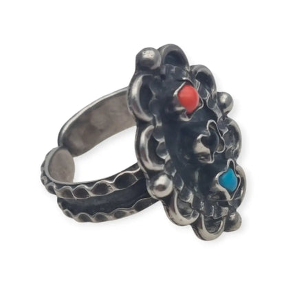 Anillo estilo Matilde Poulat en plata 925 Matl con turquesa coral y amatista –