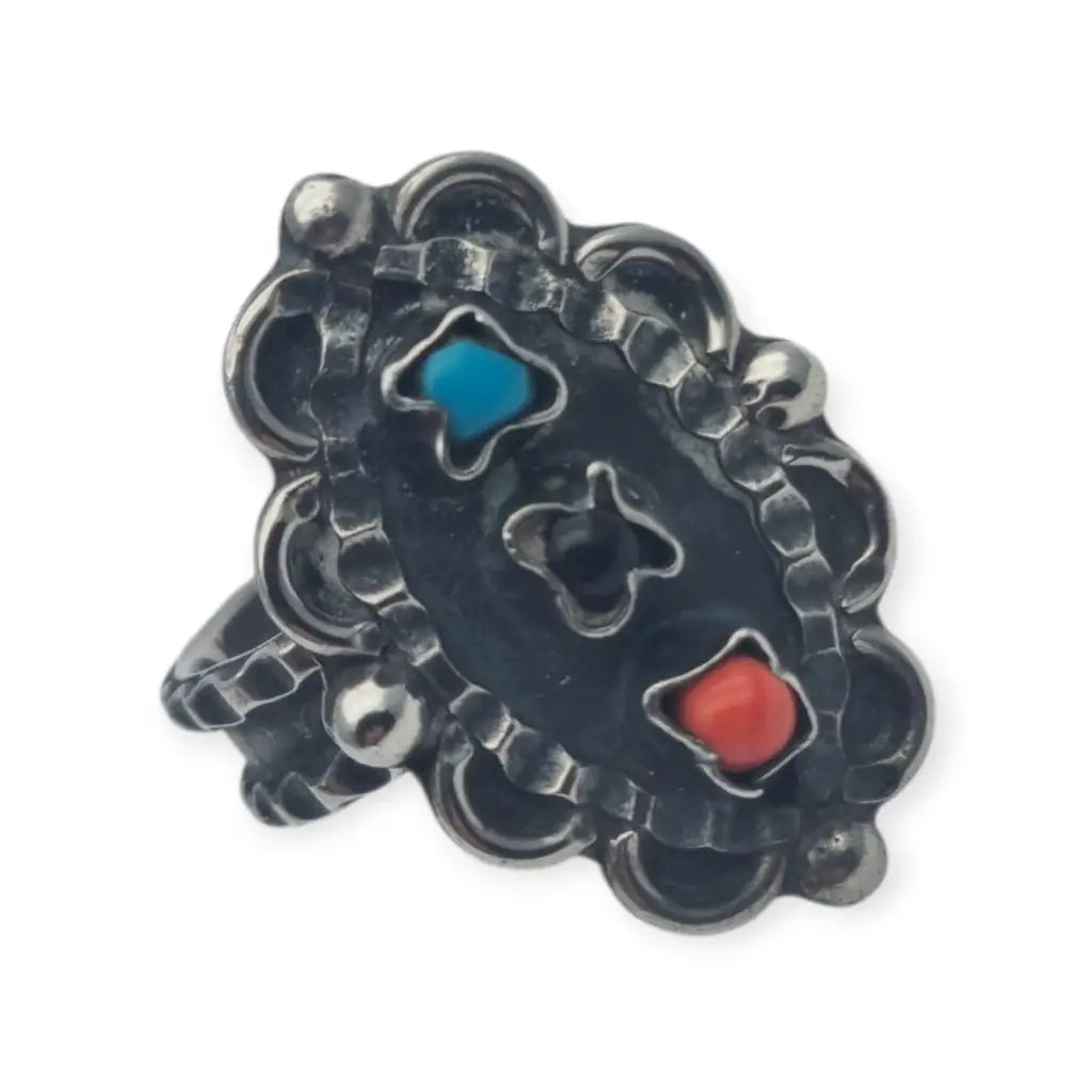 Anillo estilo Matilde Poulat en plata 925 Matl con turquesa coral y amatista –