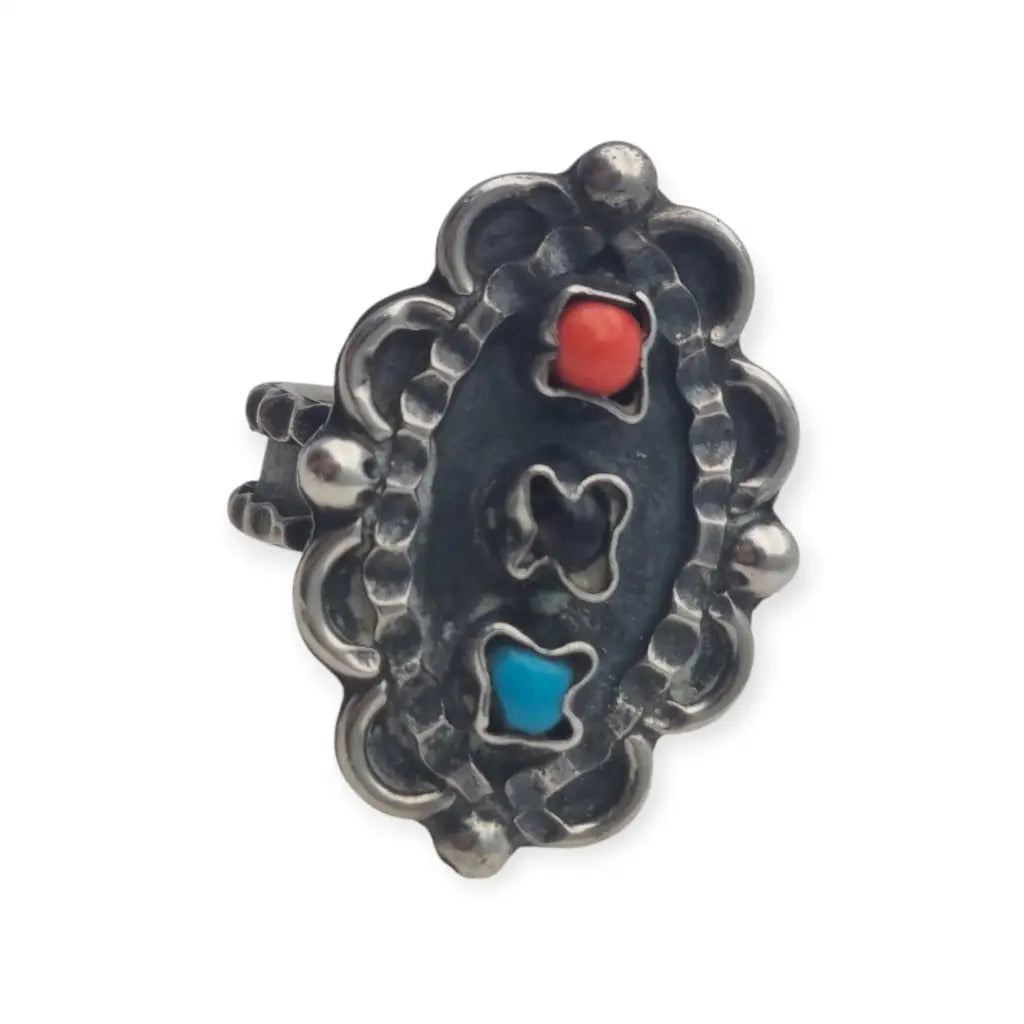 Anillo estilo Matilde Poulat en plata 925 Matl con turquesa coral y amatista –