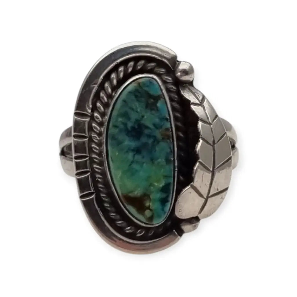 Anillo estilo Navajo vintage años 80 en plata 925 con turquesa cabujón