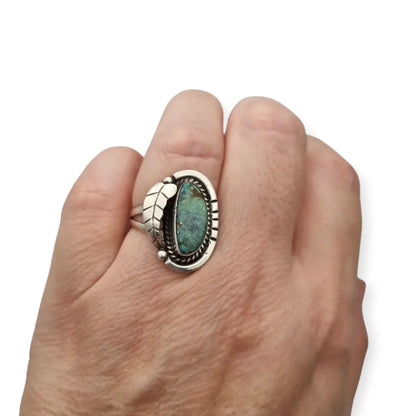 Anillo estilo Navajo vintage años 80 en plata 925 con turquesa cabujón