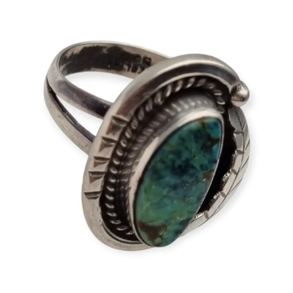 Anillo estilo Navajo vintage años 80 en plata 925 con turquesa cabujón